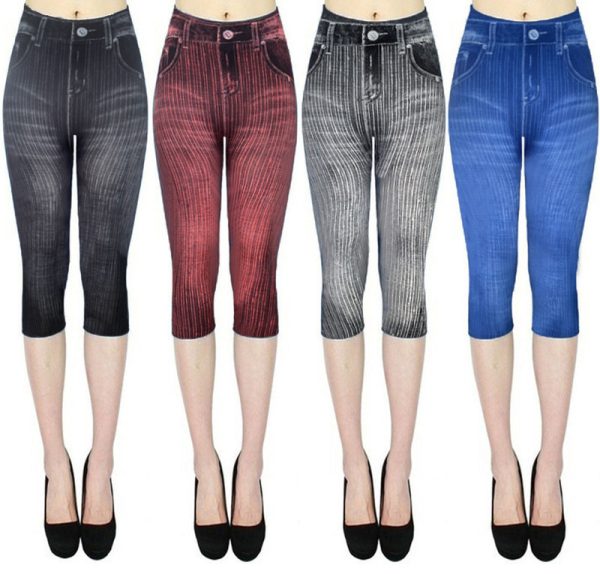 Stretch Bottoming Cropped Slim Fit Hip Raise Printed Jeans For Women - Image 5