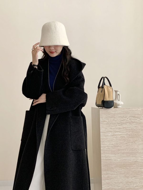 Solid Color Hooded Double-sided Wool Overcoat Women - Image 6