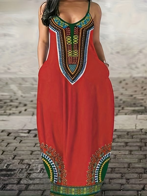 V-neck Strap Long Digital Printing Ladies Dress - Image 7