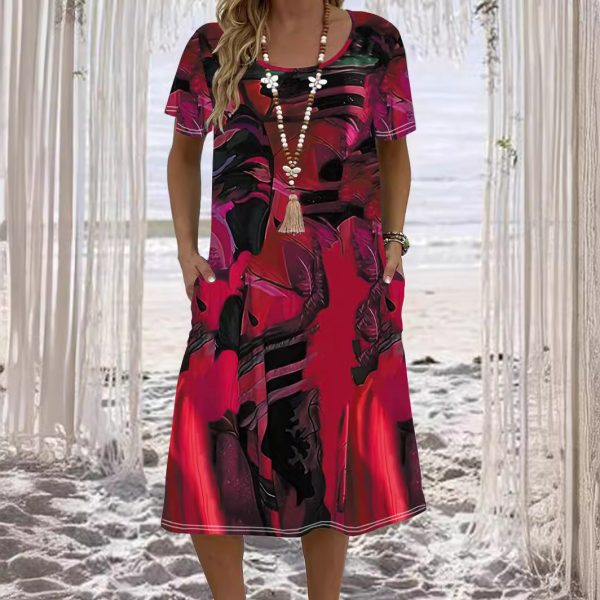 Women's Fashion Printed Loose Beach Dress - Image 3