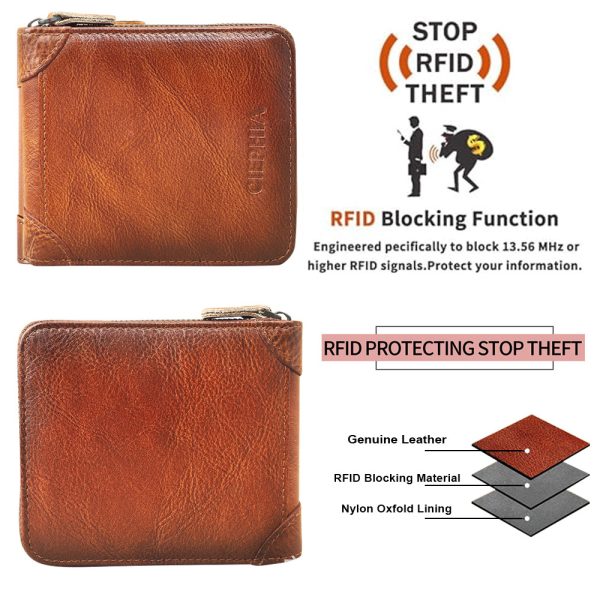 Men's Wallet Leather Short Anti-theft Swiping Zipper Multifunctional - Image 5