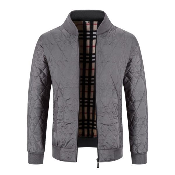 Men's Fleece-lined Thickened Diamond Plaid Jacket Cotton-padded Coat - Image 4