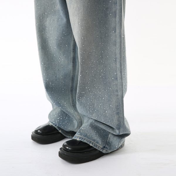 Hot Rhinestone Fashionable Loose Straight Loose Washed-out Jeans Fashion - Image 4