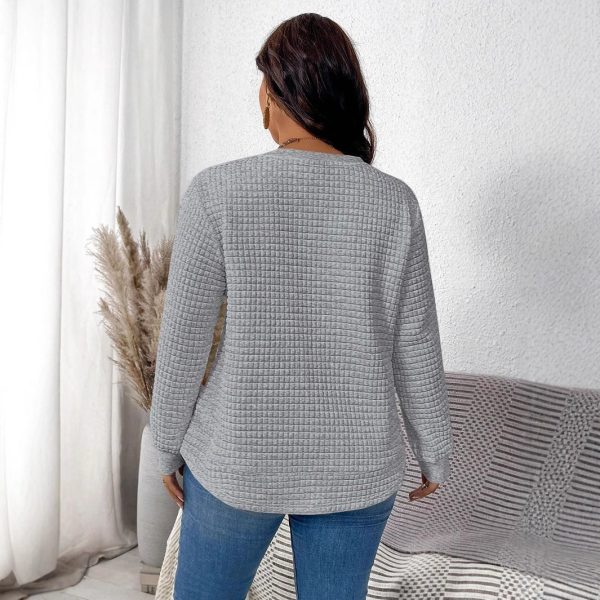 Women's Fashion All-match Casual Solid Color Square Plaid Pullover Sweater - Image 4