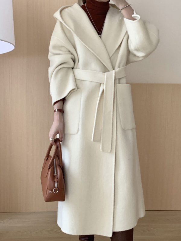 Solid Color Hooded Double-sided Wool Overcoat Women - Image 10