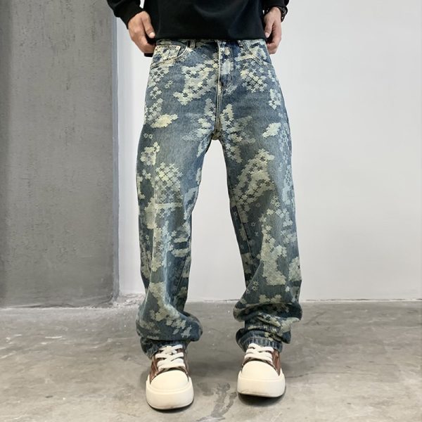 Casual Street Denim Baggy Straight Trousers Male - Image 4