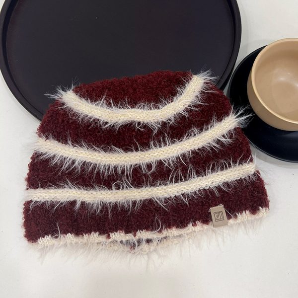 Striped Plush Knitted Hat All-matching - Image 6