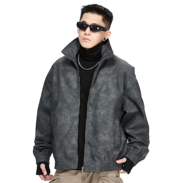 American Retro Stand Collar PU Leather Jacket Men's Autumn And Winter - Image 5