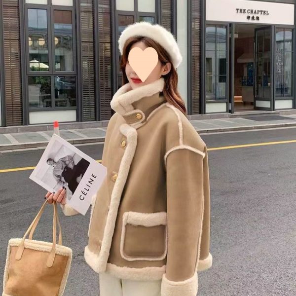 Women's Korean Suede Motorcycle Clothing Berber Fleece Coat - Image 7