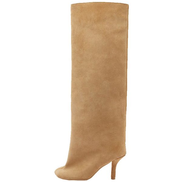 Simple Stitching Square Head Loose Sleeve High-heel Boots - Image 4