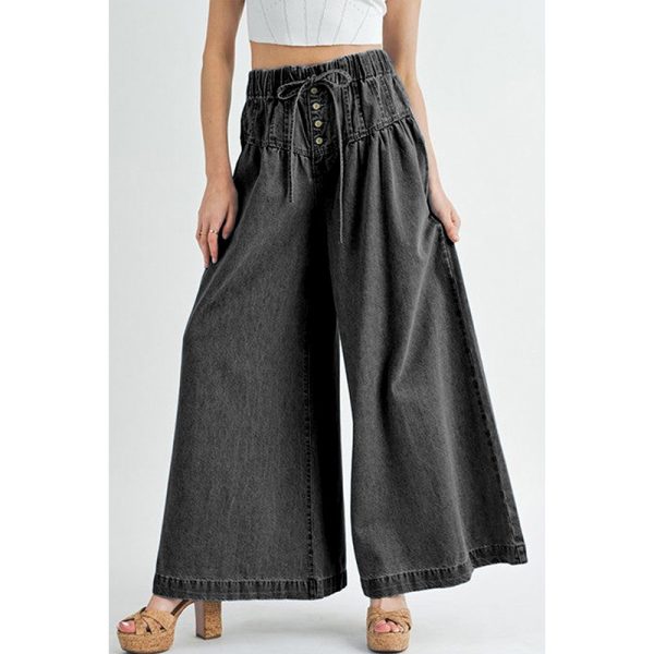 Solid Color High Waist Wide Leg Pants Women European And American Leisure Style Multi Button Jeans Women - Image 3