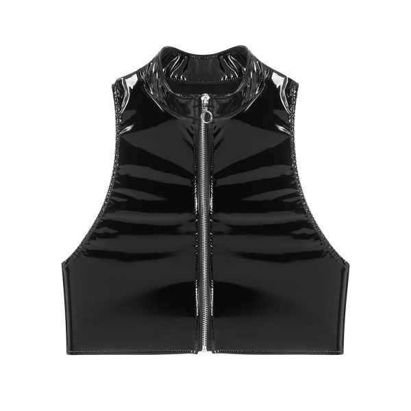 Sexy Women's Mirror Bright Leather Vest - Image 4