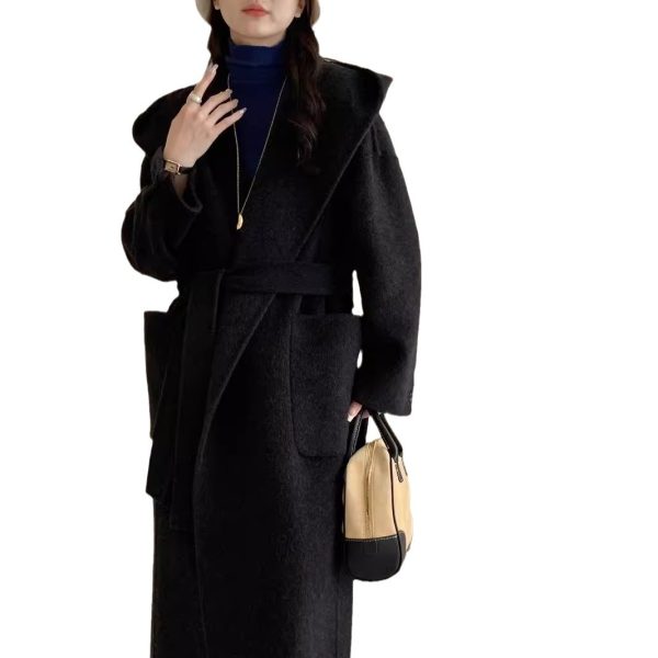 Solid Color Hooded Double-sided Wool Overcoat Women - Image 5