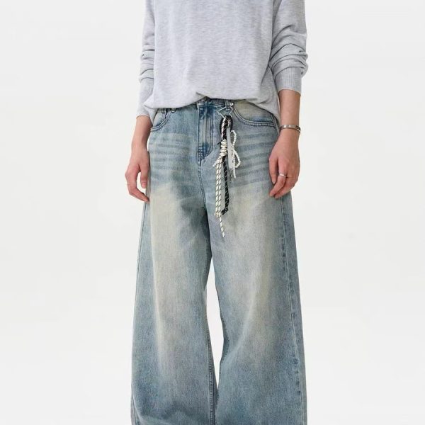 Washed Straight-leg Pants Worn Jeans Men's Loose Wide Leg - Image 4