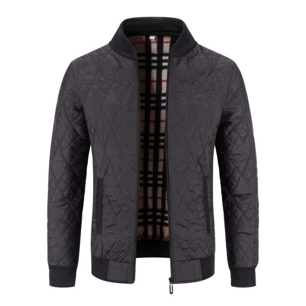 Men's Fleece-lined Thickened Diamond Plaid Jacket Cotton-padded Coat - Image 2