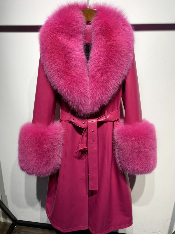 Slim-fit Leather Sheepskin Fox Fur Coat - Image 9