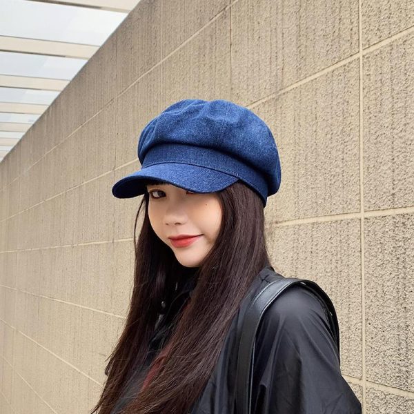 Dark Blue Denim Octagonal Cap Sun Protection