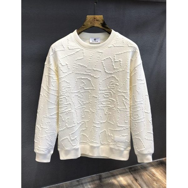 Texture Jacquard Heavy Round Neck Sweater Men's Autumn New - Image 6