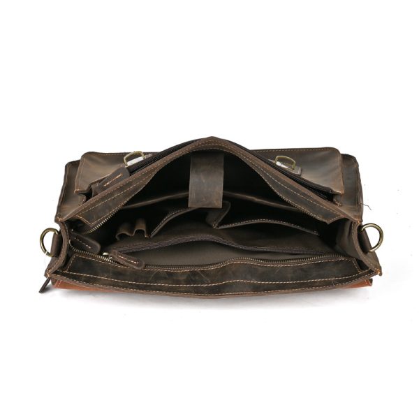 Top Layer Leather One-shoulder Crossbody Laptop Bag - Image 4