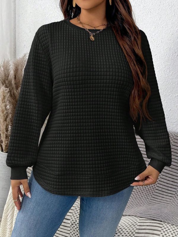 Women's Fashion All-match Casual Solid Color Square Plaid Pullover Sweater - Image 6