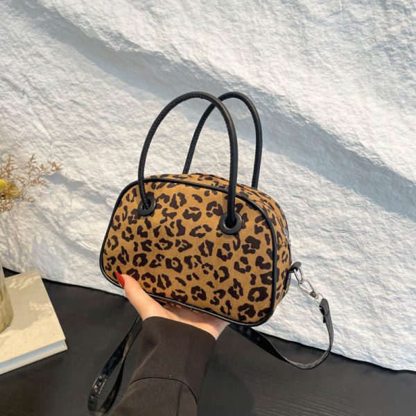 Vintage Leopard Print Bowling Handbag For Women - Image 4