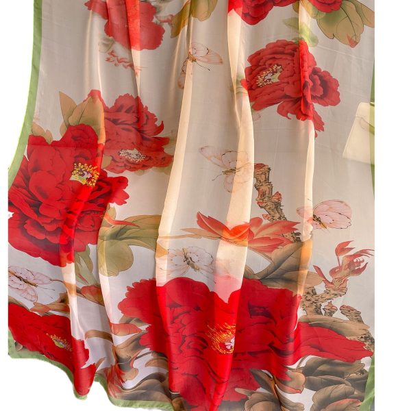 Peony Silk Scarf Women's Long Sun Protection - Image 5