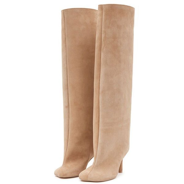 Simple Stitching Square Head Loose Sleeve High-heel Boots - Image 6