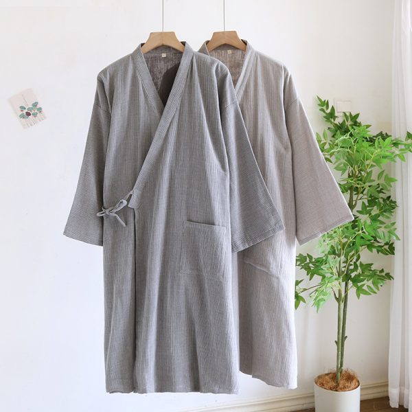 Japanese-style Kimono Pajamas Lace-up Bathrobe Men's Spring And Summer Thin Pure Cotton - Image 3