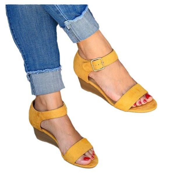 Women's Fashion Wedge Buckle Strap Plus Size Sandals - Image 4