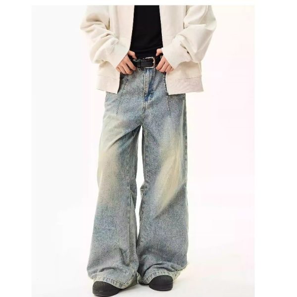 European And American Style Retro Washed Distressed Wide Leg Jeans - Image 4