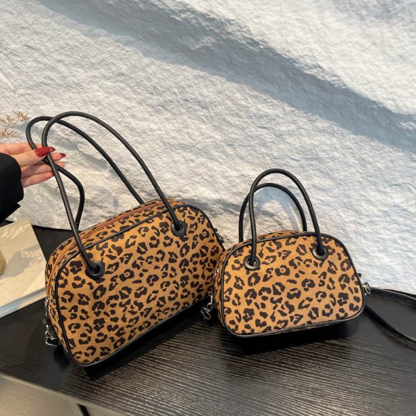 Vintage Leopard Print Bowling Handbag For Women