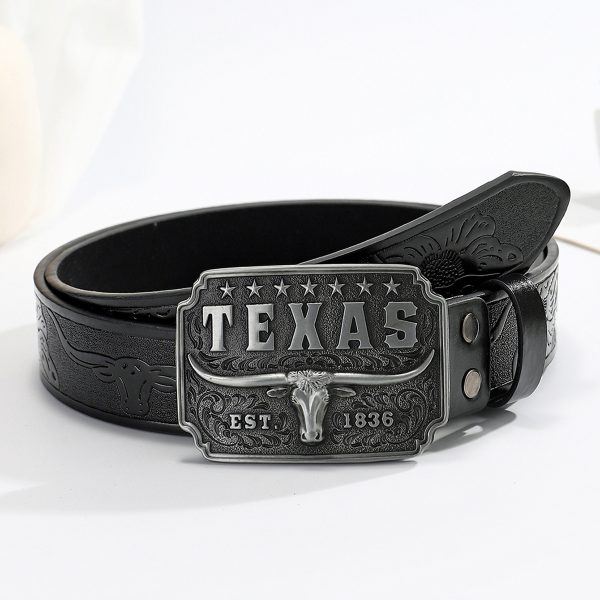 American Retro Embossing Cow Head Buckle Simple All-match Western Denim Belt - Image 4