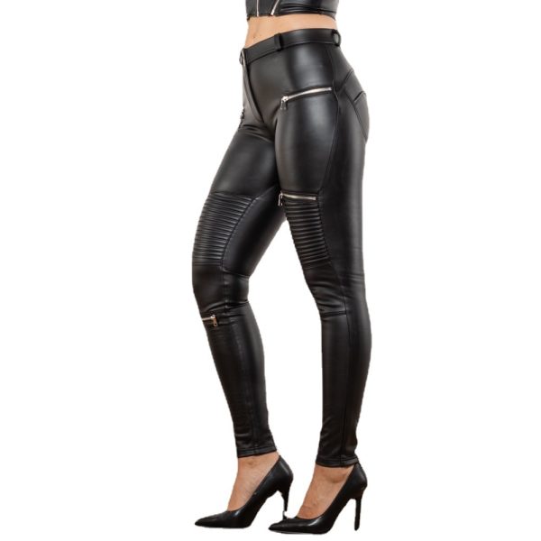 Peach Pants Female Matt Black Smocking Leather Pants - Image 5