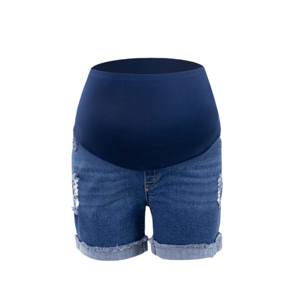 European And American Fashion Belly Supporting Pregnant Women Simple Ripped Denim Shorts - Image 2