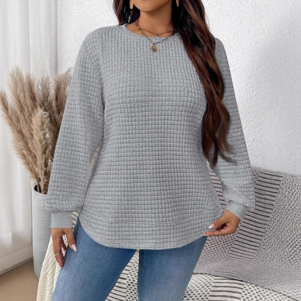 Women's Fashion All-match Casual Solid Color Square Plaid Pullover Sweater - Image 3