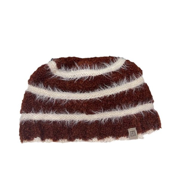 Striped Plush Knitted Hat All-matching - Image 5