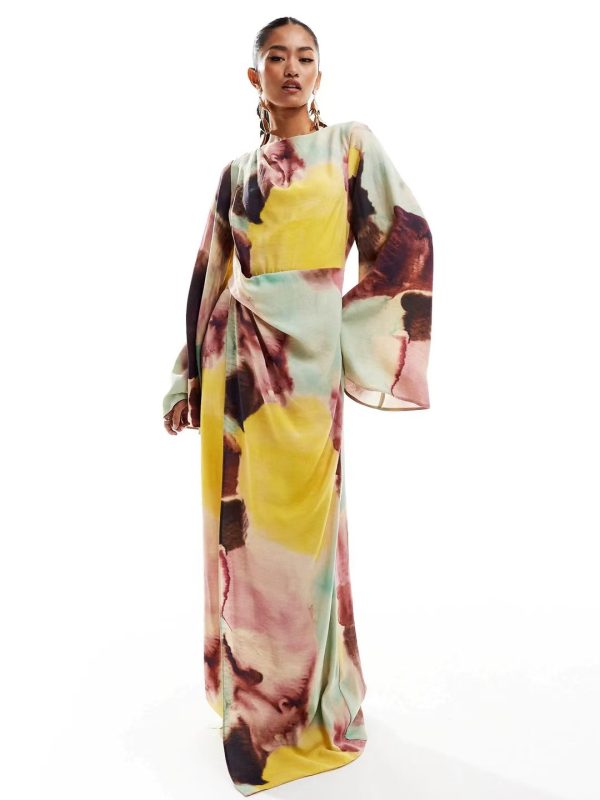 Sanzhai Pleated Print Horn Long Sleeve Dress - Image 3