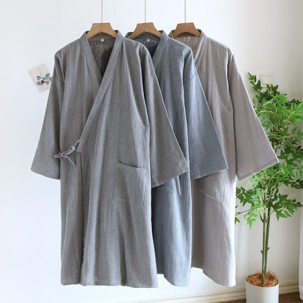 Japanese-style Kimono Pajamas Lace-up Bathrobe Men's Spring And Summer Thin Pure Cotton