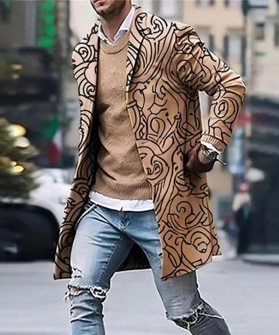 Casual Coat Woolen Printed Fashionable Jacket Men