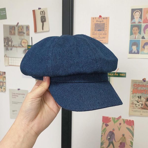 Dark Blue Denim Octagonal Cap Sun Protection - Image 6