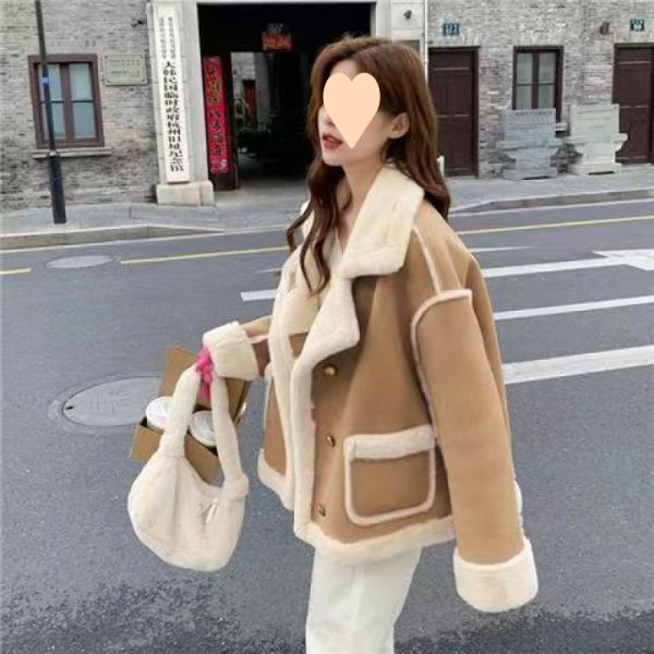 Women's Korean Suede Motorcycle Clothing Berber Fleece Coat - Image 9