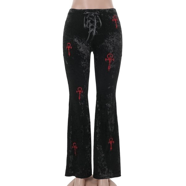 Casual All-matching Slim Fit Embroidered Bell-bottom Pants Women - Image 6