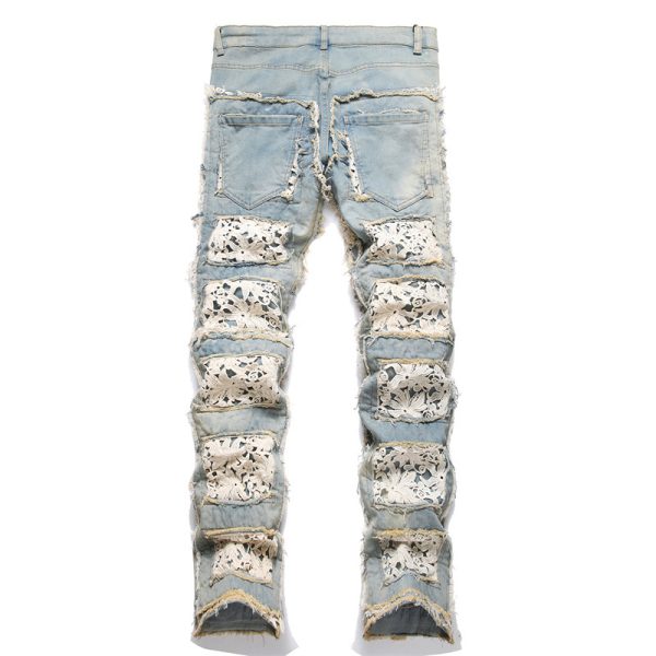 Slim-fit Straight Double-sided Embroidered Patch Youth Blue Men's Flared Jeans - Image 2