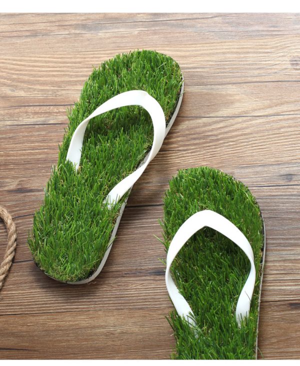 Couple's Artificial Grass Slippers Creative Turf Home Slippers Beach Slippers - Image 3