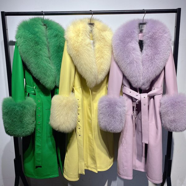 Slim-fit Leather Sheepskin Fox Fur Coat - Image 2