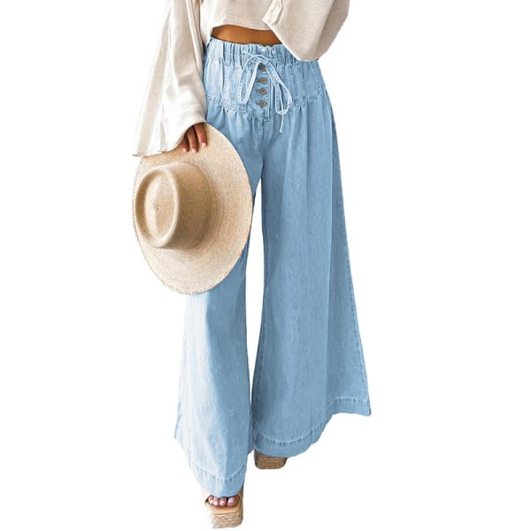 Solid Color High Waist Wide Leg Pants Women European And American Leisure Style Multi Button Jeans Women - Image 7