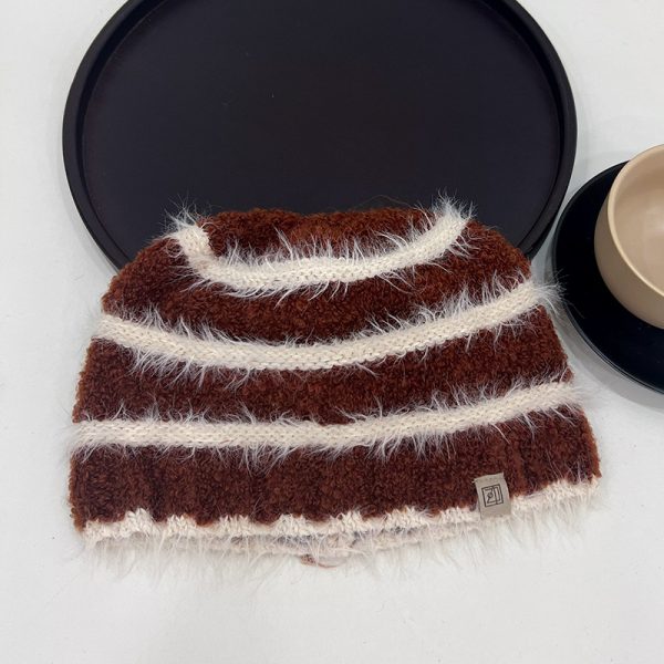 Striped Plush Knitted Hat All-matching - Image 9