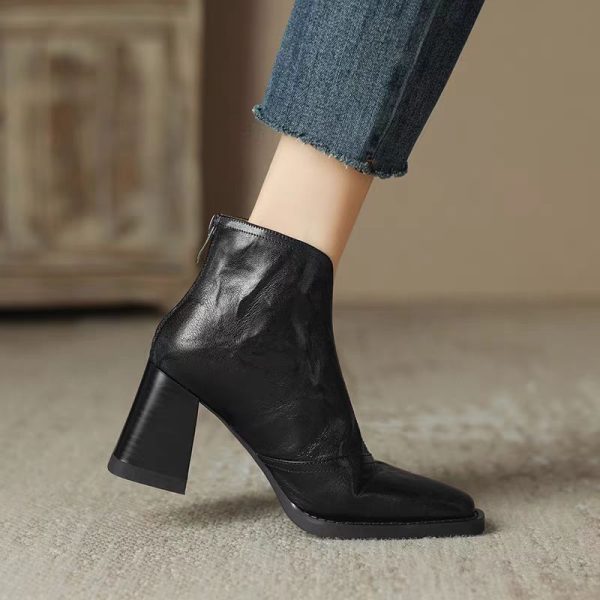 Women's Fashion Retro Square Toe Ankle Boots - Image 5