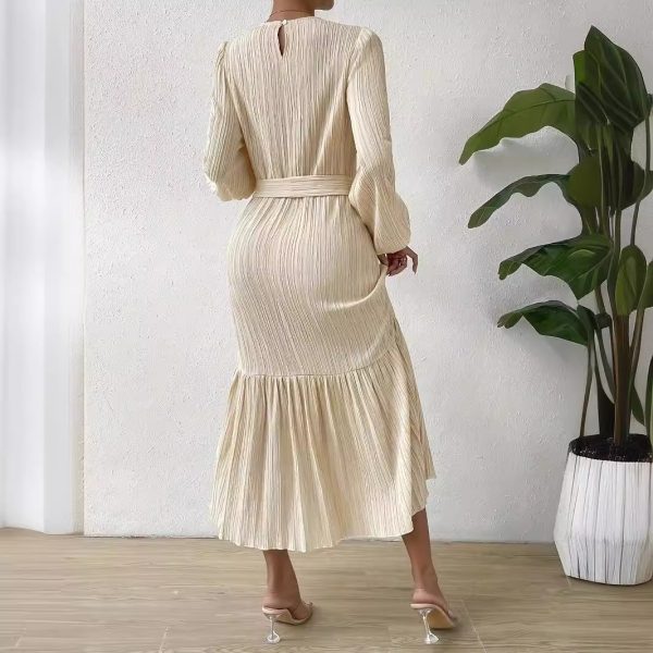 Pullover Round Neck Lantern Sleeve Zou Stripe Dress - Image 2