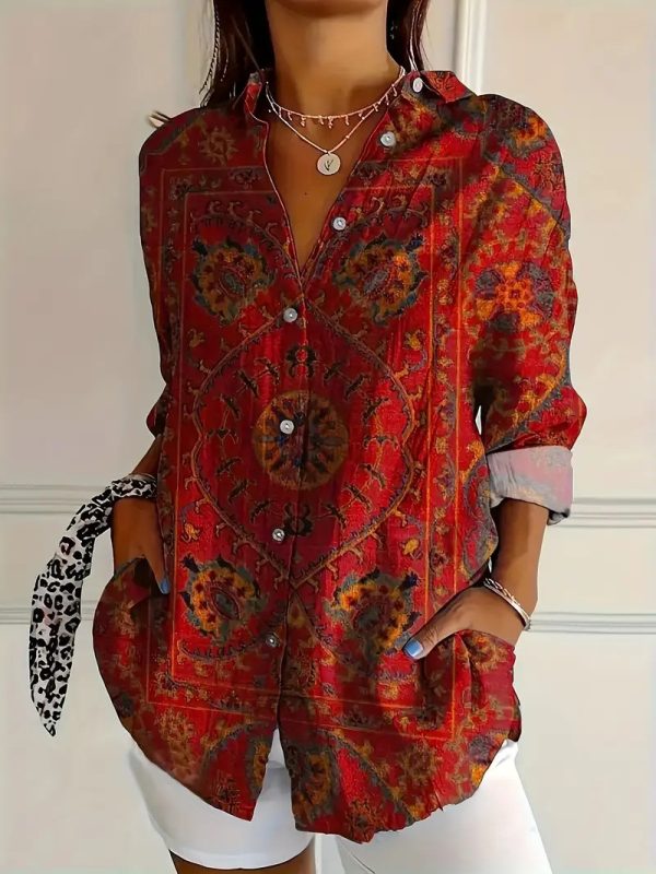 Women's Color Matching Casual Loose Button Digital Printing Shirt - Image 10